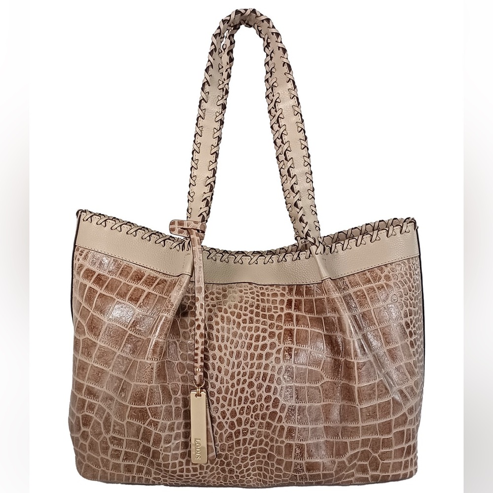 Lodis Beige and Brown Croc-Embossed Tote